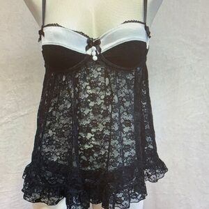 Elegant Black and White Lace Babydoll